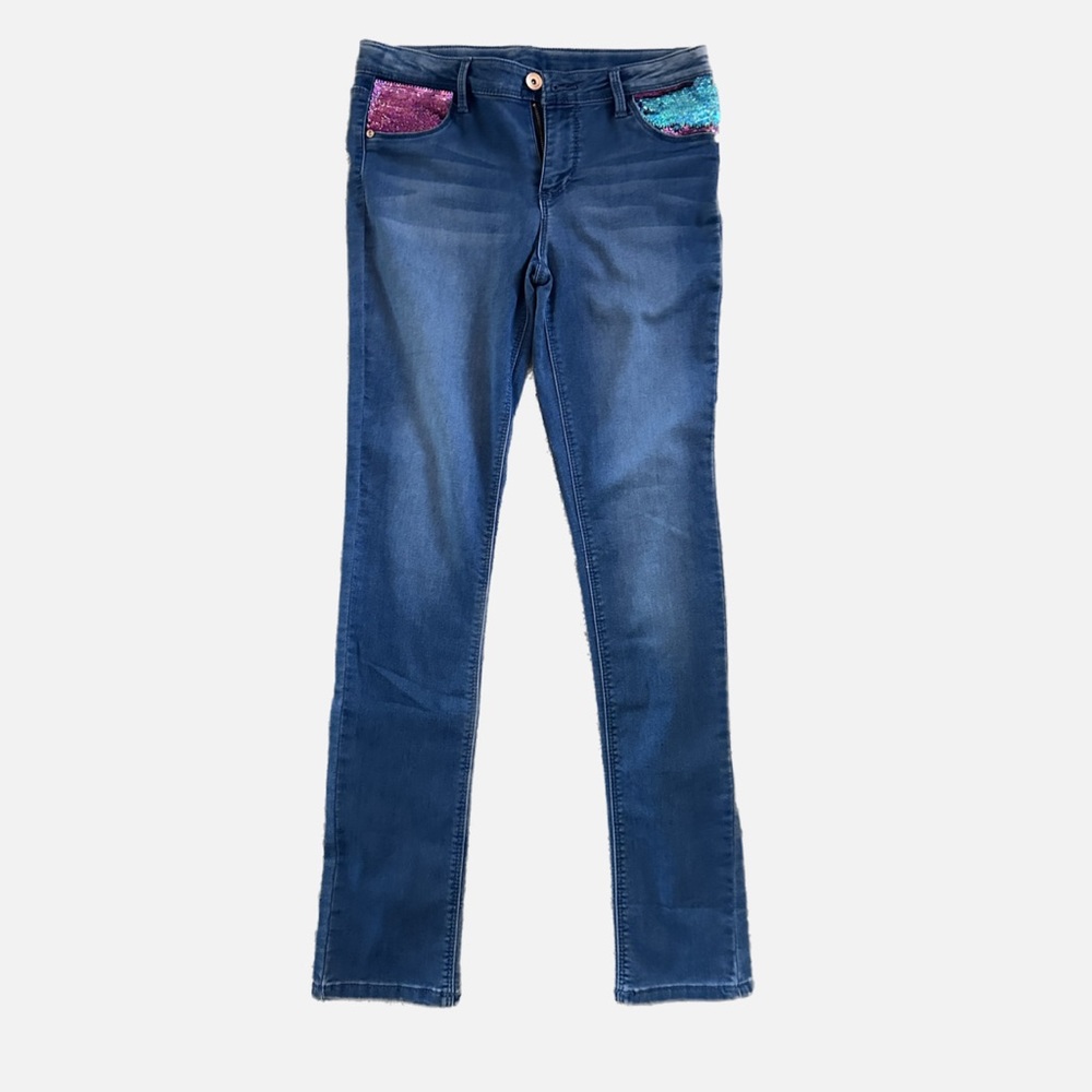 Cute sequins jeggings denim pants XL (14/16) pink and blue sequins